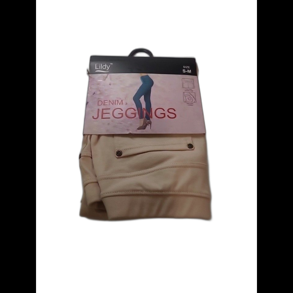 LILDY Denim Jeggings – Cream – Pull‑On Stretch Pants – Back Pockets – S‑M (4‑10)